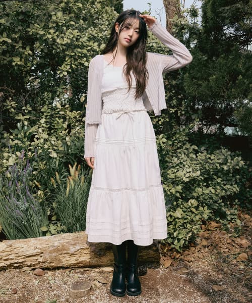 LACE PINTUCK LONG SKIRT WHITE