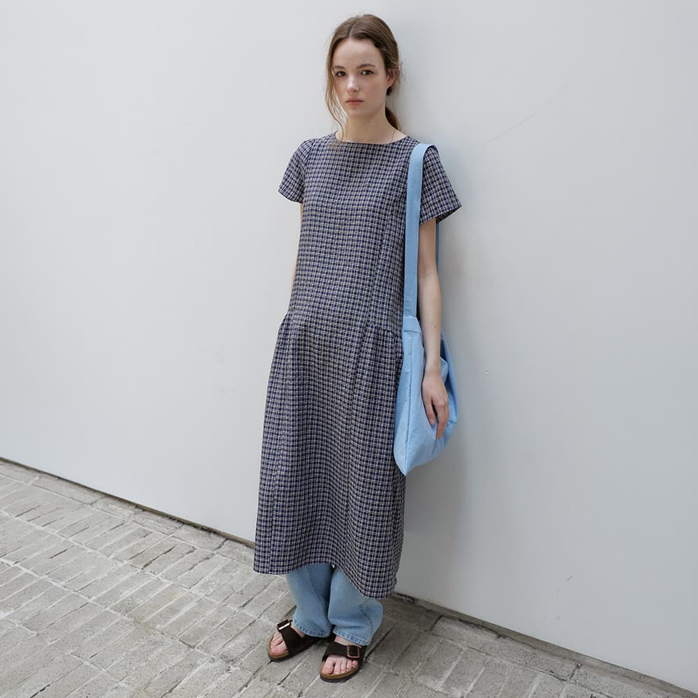 renee long dress - navy check